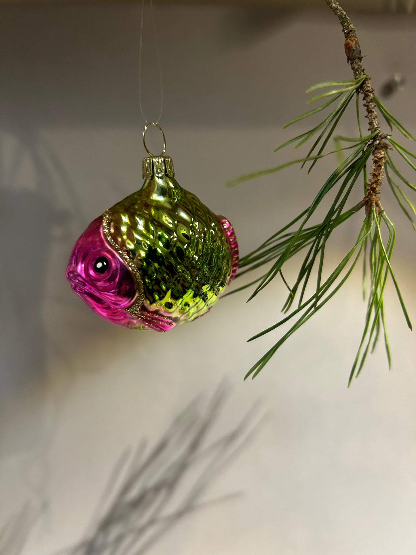 Lauscha Christbaumschmuck Fisch grün/pink