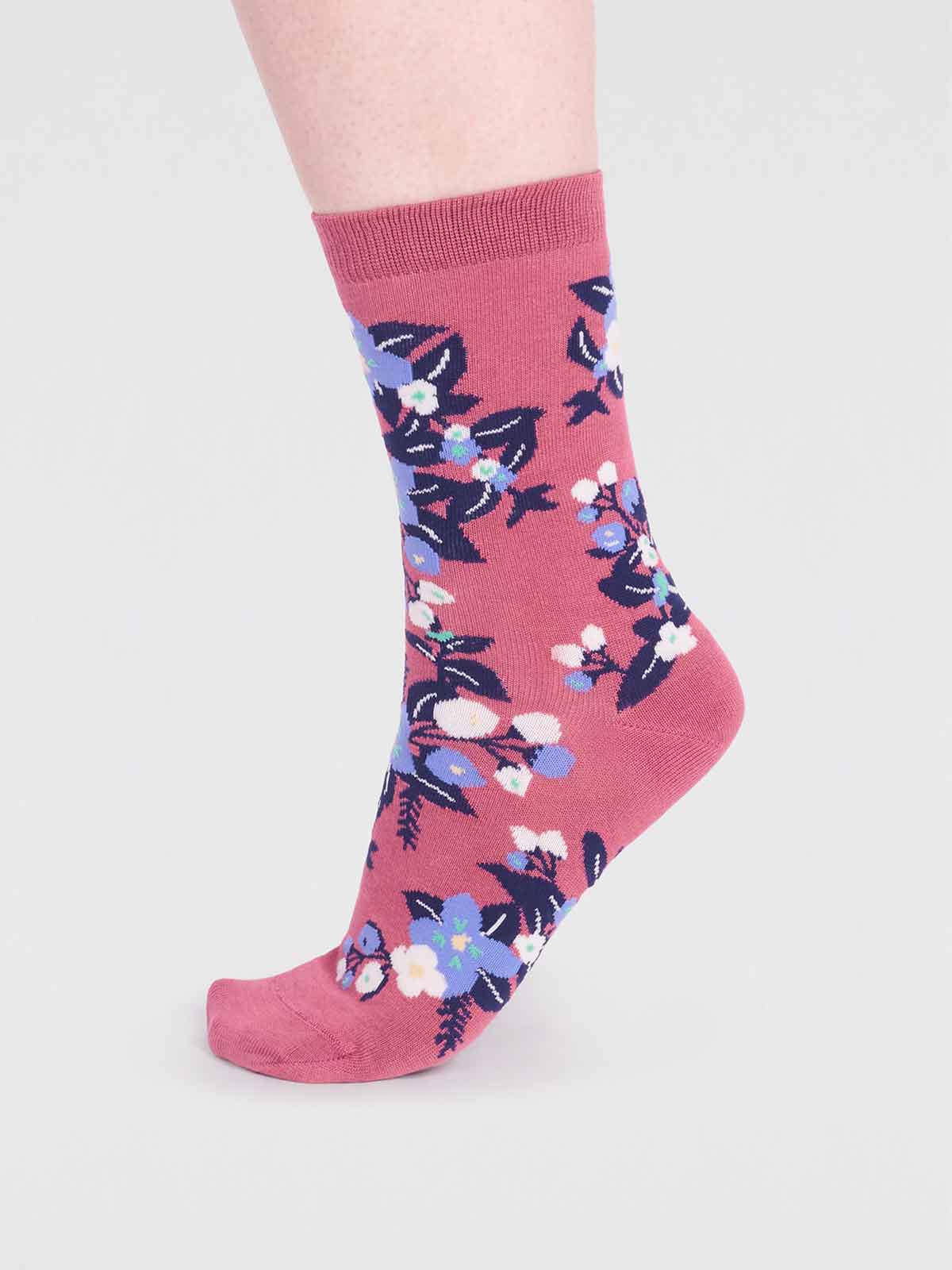 Socken Blumen rosa