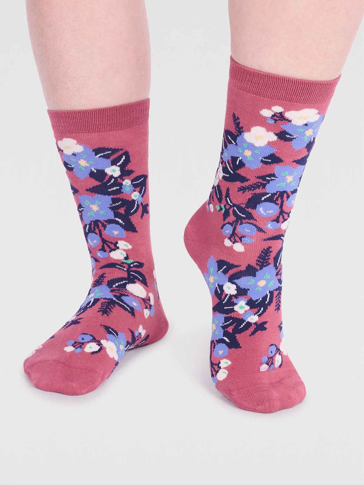 Socken Blumen rosa
