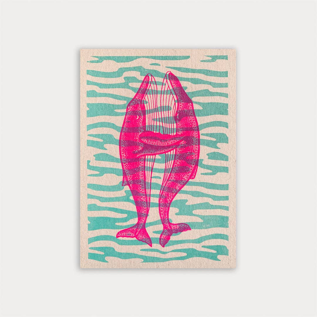 Postkarte / Blauwale / Pflanzenfarbe