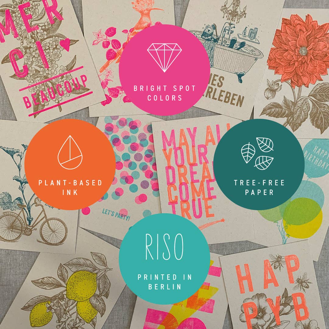 Postkarte / Gräser / Thank you very much / Pink + Teal / Ökopapier