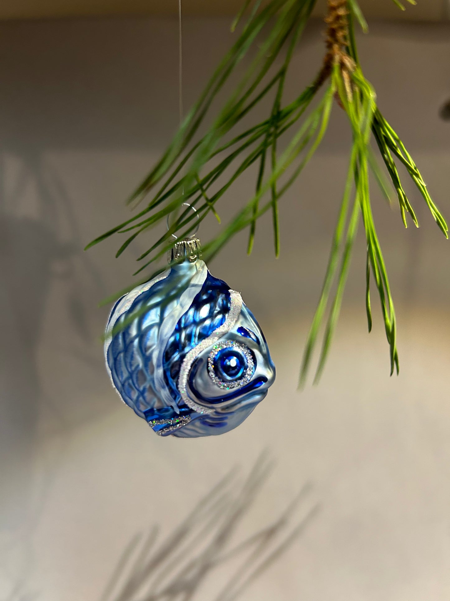 Lauscha Christbaumschmuck Fisch blau